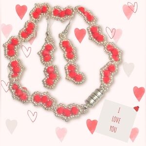 Handmade Red Crystal & Silver Beaded Jewelry Set - Perfect for Valentine’s Love